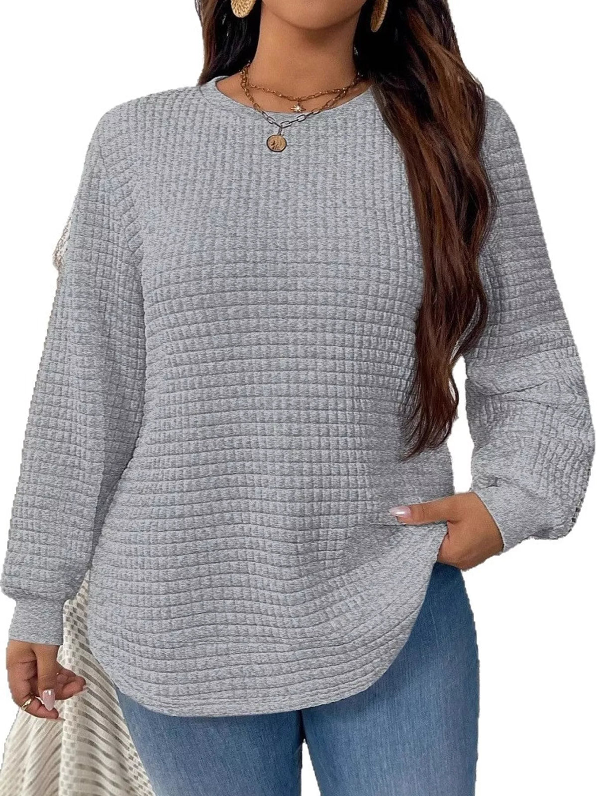 Women's Plus Size Waffle Knit Crew Neck Sweatshirt – view 15