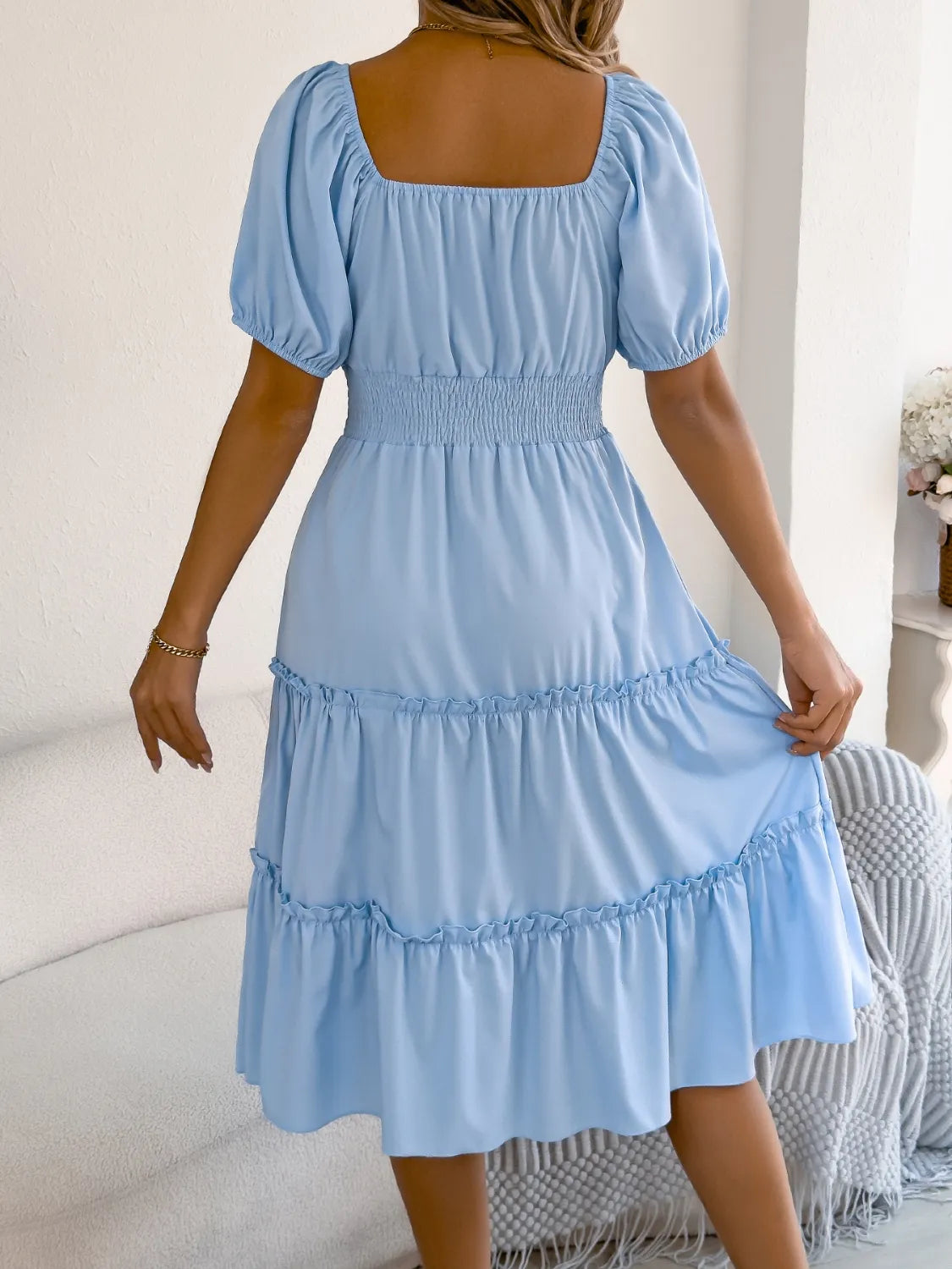 Square Neck Short Puff Sleeve Dress  Shop One Place