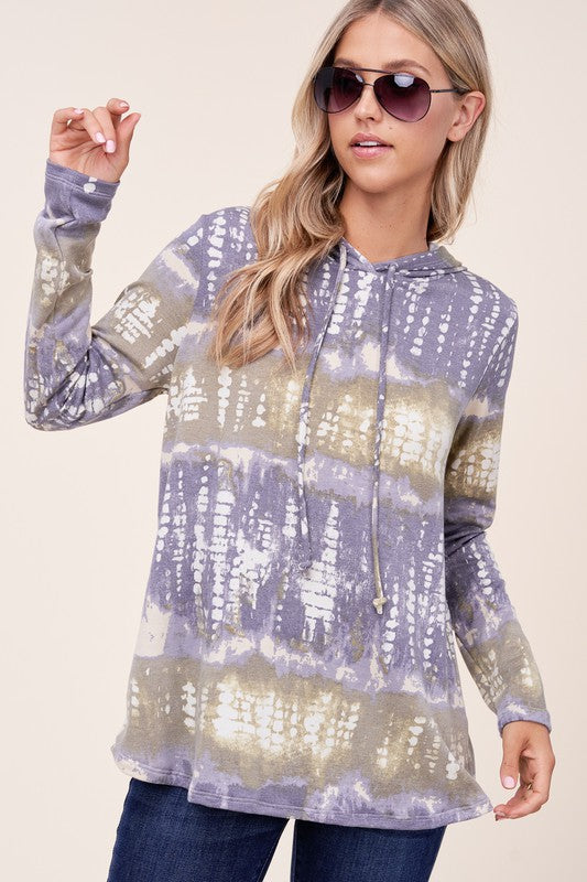 TERRY TIE DYE LONG HOODIE TOP