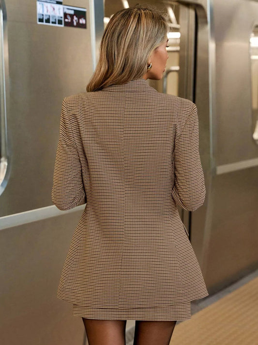 Single-Breasted Plaid Blazer and Skirt Set  Shop One Place