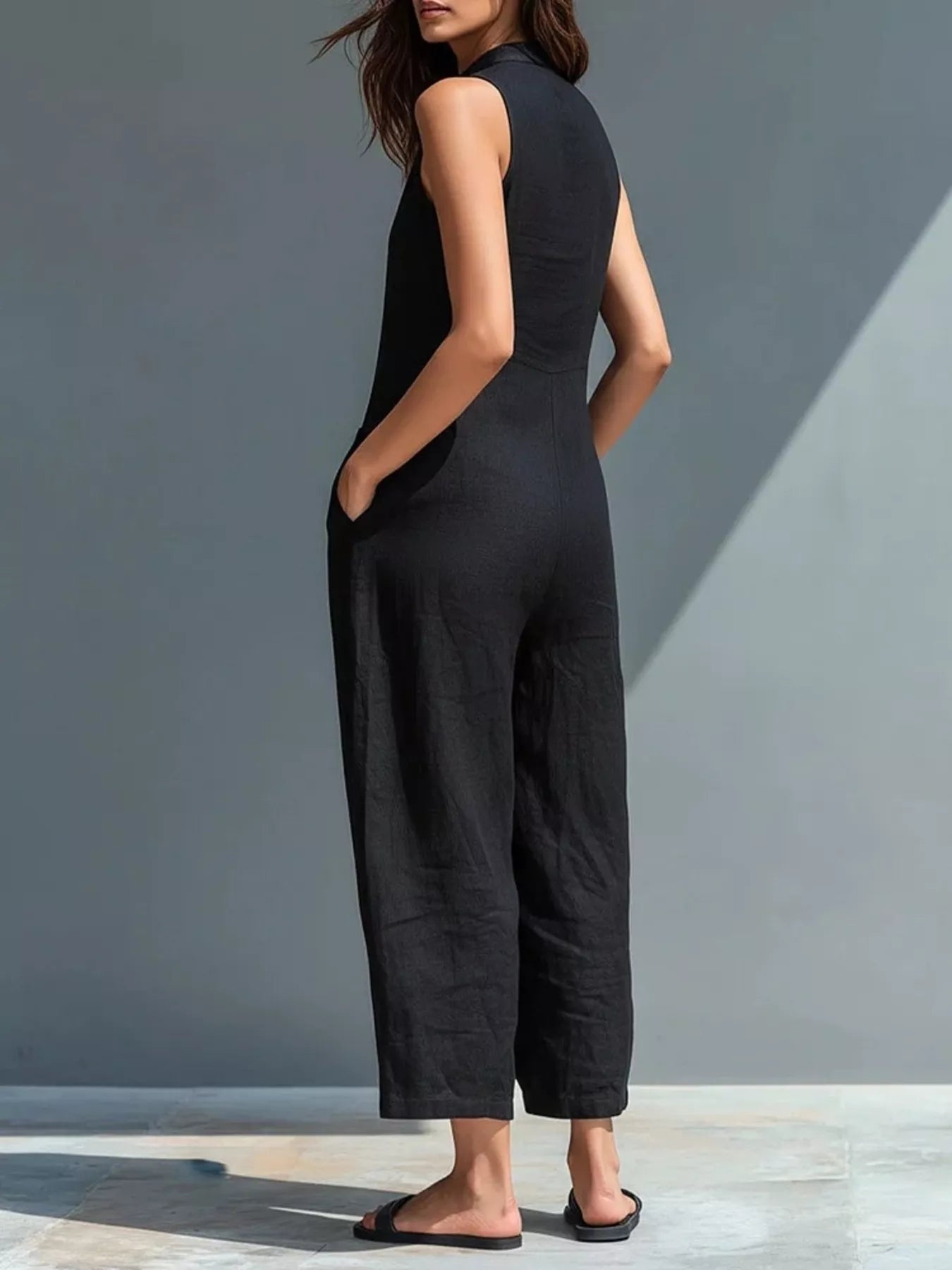 Full Size Button Front Sleeveless Jumpsuit Plus Size  Shop One Place