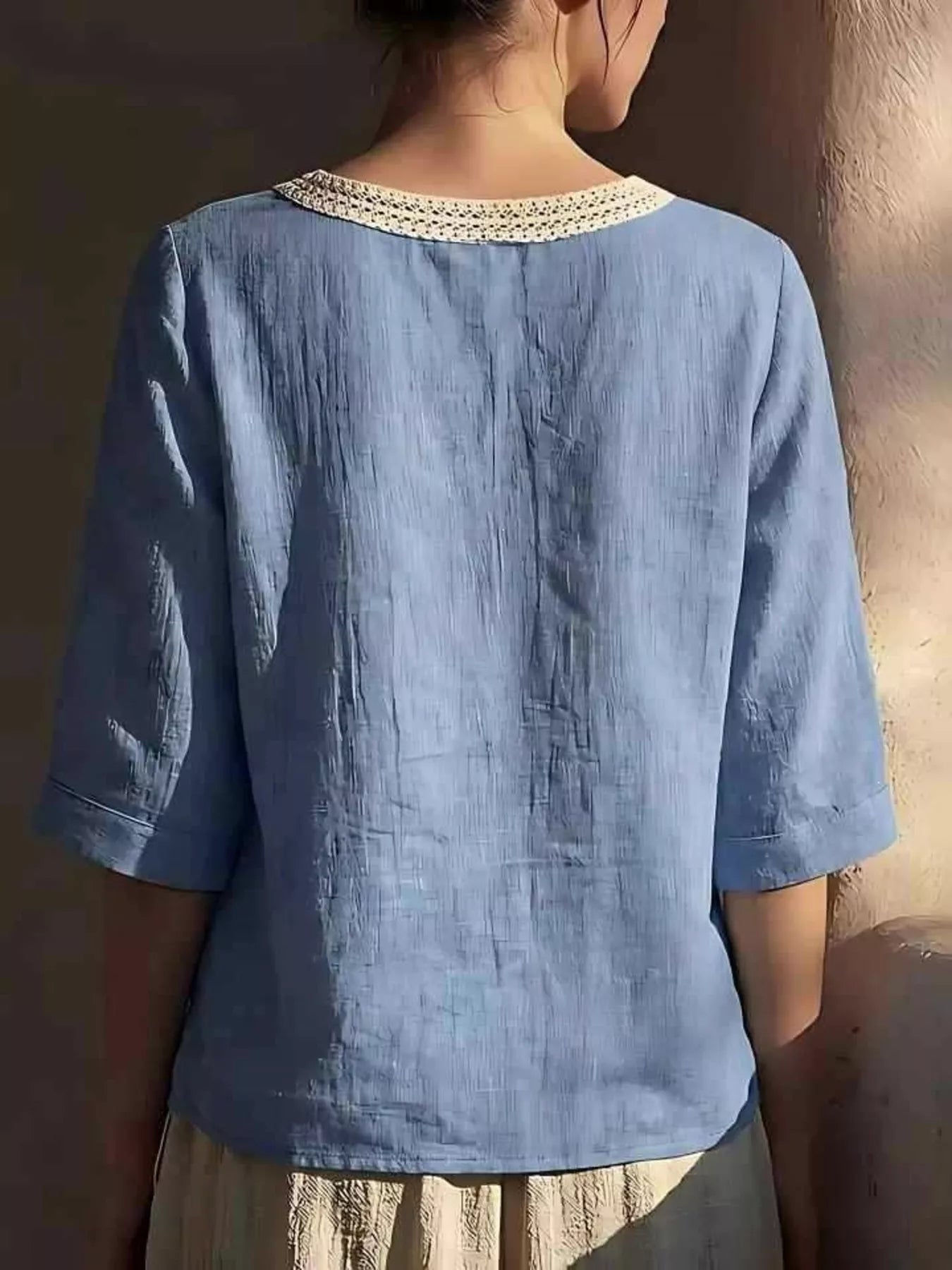 Full Size Lace Trim Short Sleeve Blouse Plus Size  Shop One Place