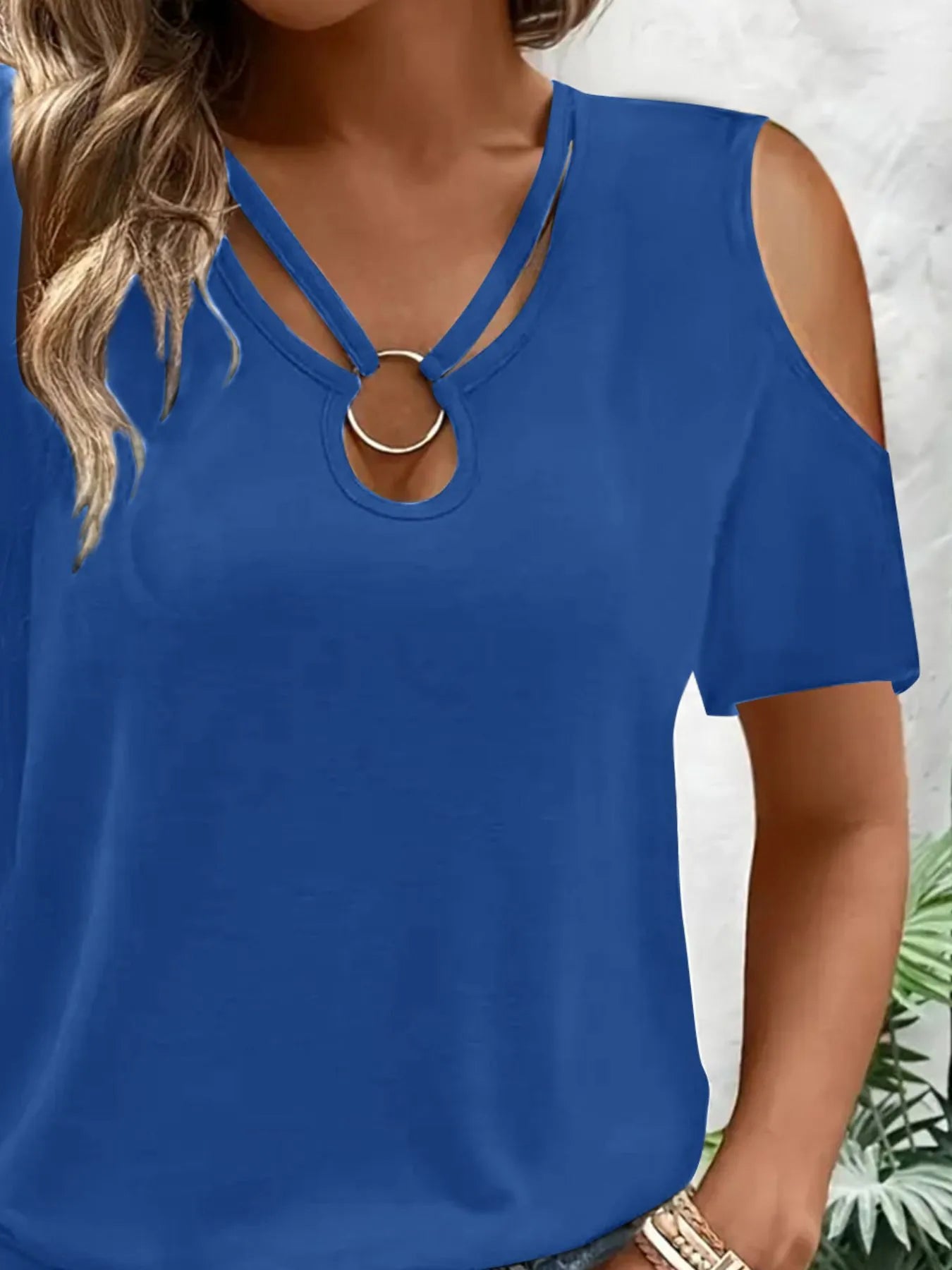 Cold Shoulder T-Shirt with Metal Ring Detail  Shop One Place