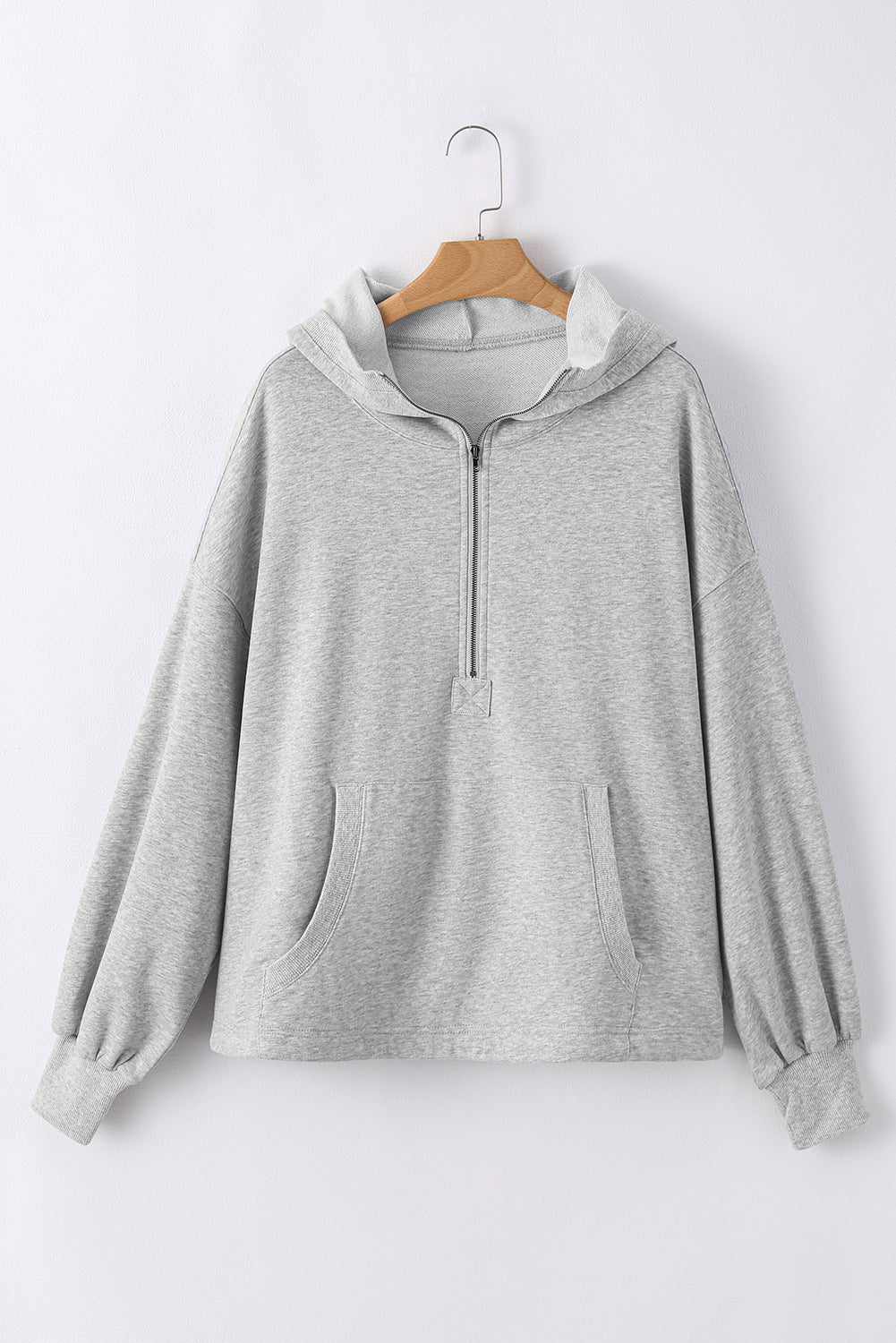 Moss Green Kangaroo Pocket Half Zipper Oversized Hoodie