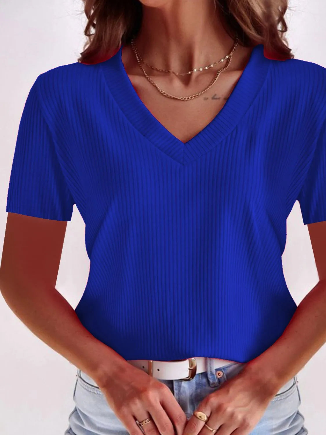 Full Size Solid V-Neck Short Sleeve T-Shirt Plus Size  Shop One Place