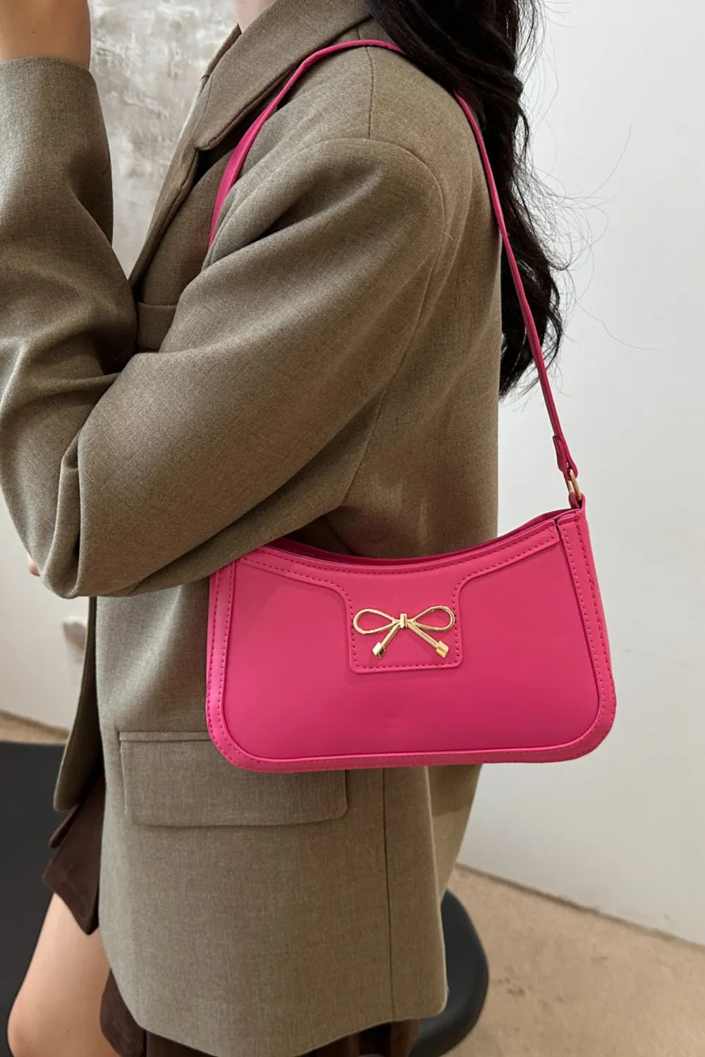 Bow Trim PU Leather Shoulder Bag  Shop One Place