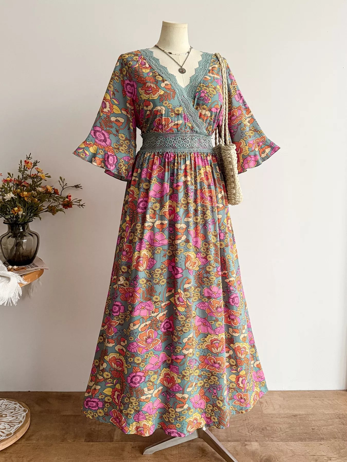 Plus Size Lace Detail Floral Surplice Dress  Shop One Place