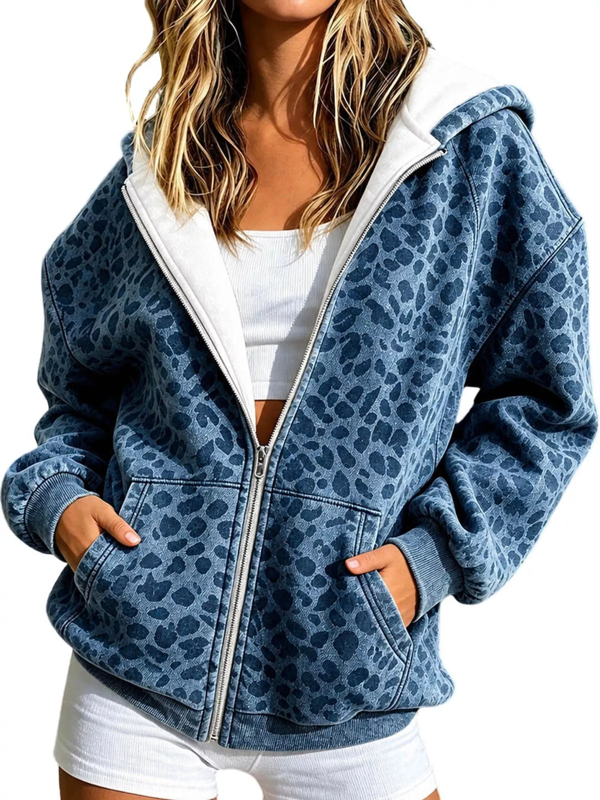 Women's Leopard Print Zip-Up Hoodie