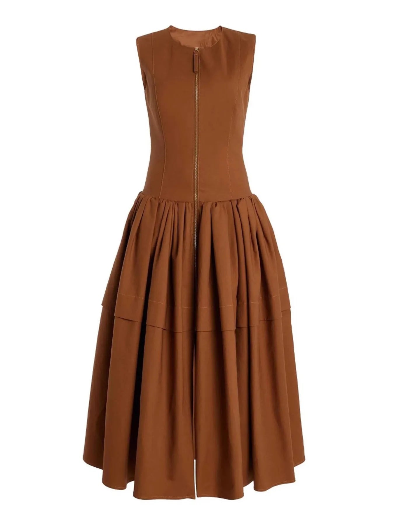 Zip Front Round Neck Sleeveless Dress  Shop One Place