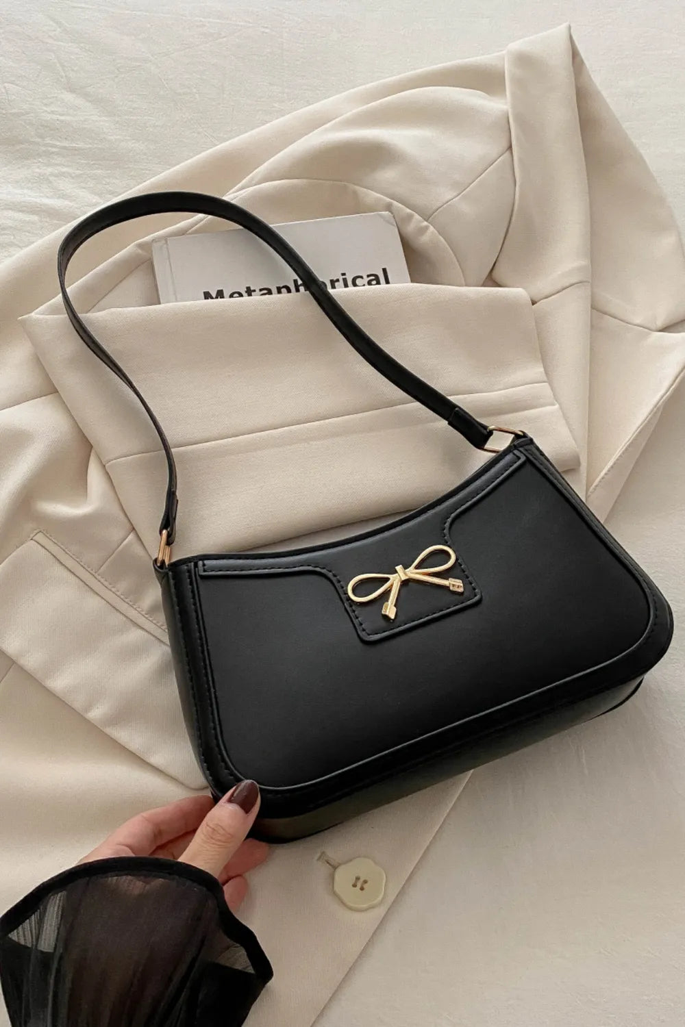 Bow Trim PU Leather Shoulder Bag  Shop One Place