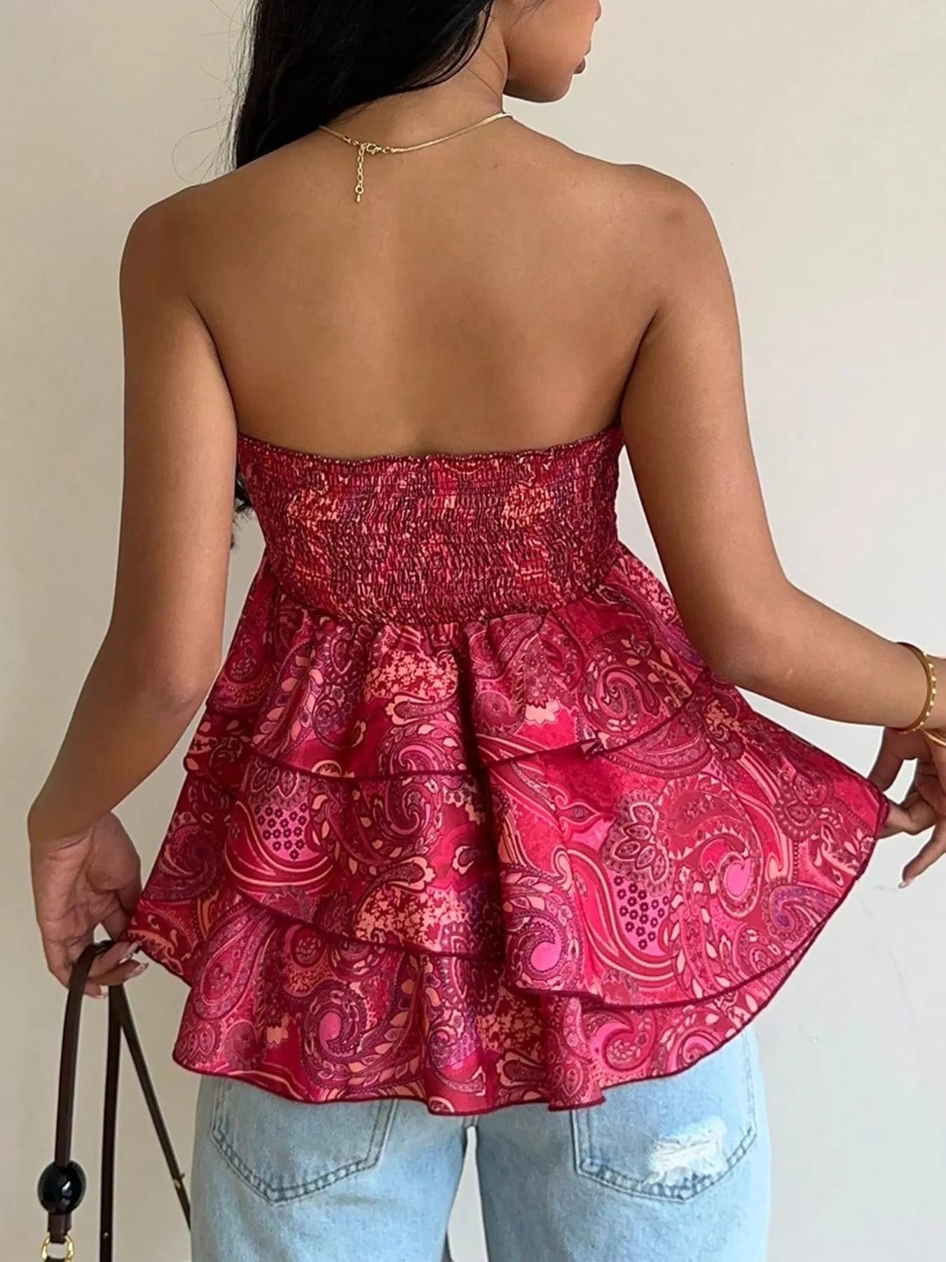Smocked Layered Paisley Print Tube Top  Shop One Place