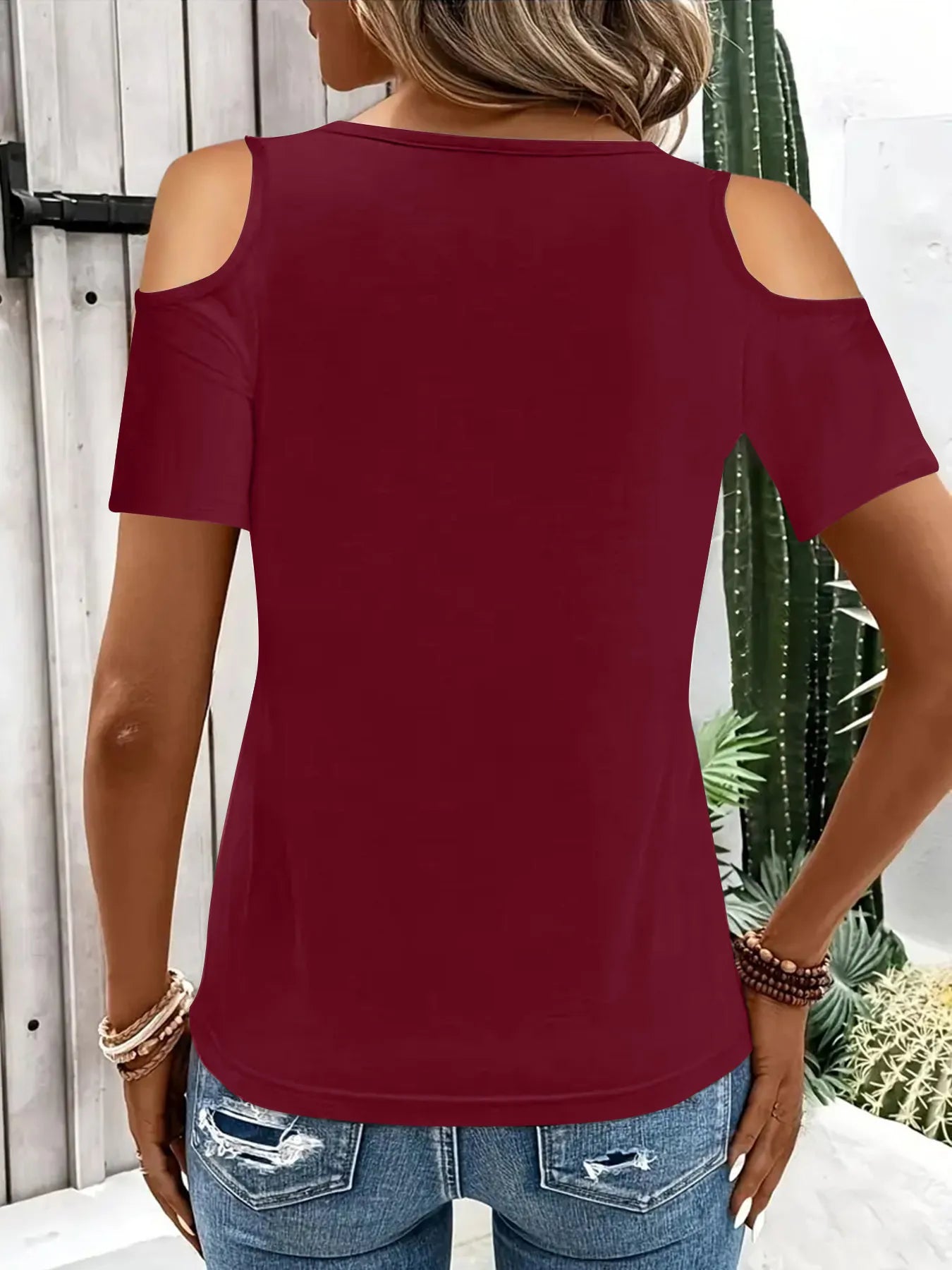 Cold Shoulder T-Shirt with Metal Ring Detail  Shop One Place