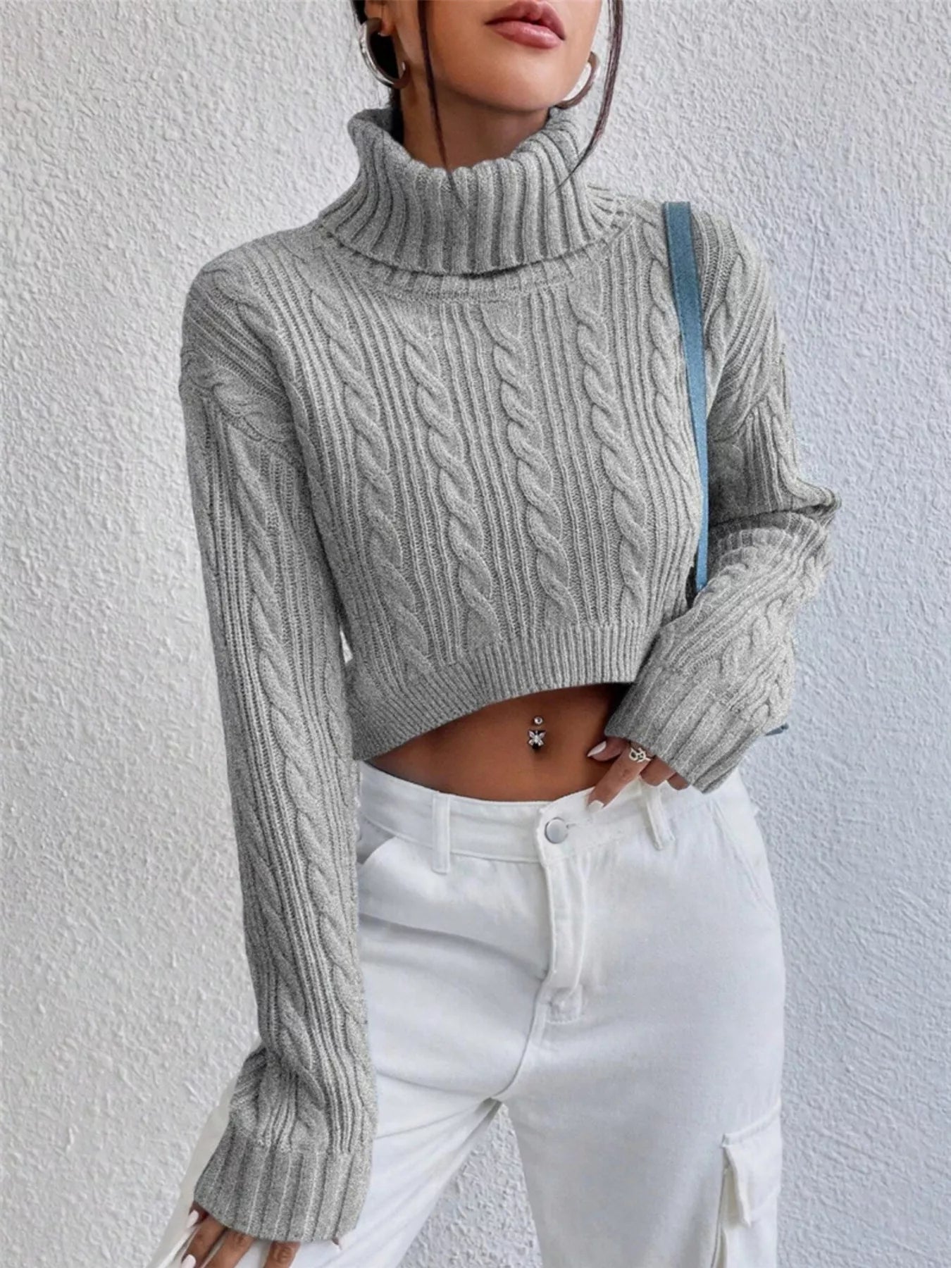 Cable-Knit Turtleneck Long Sleeve Sweater  Shop One Place