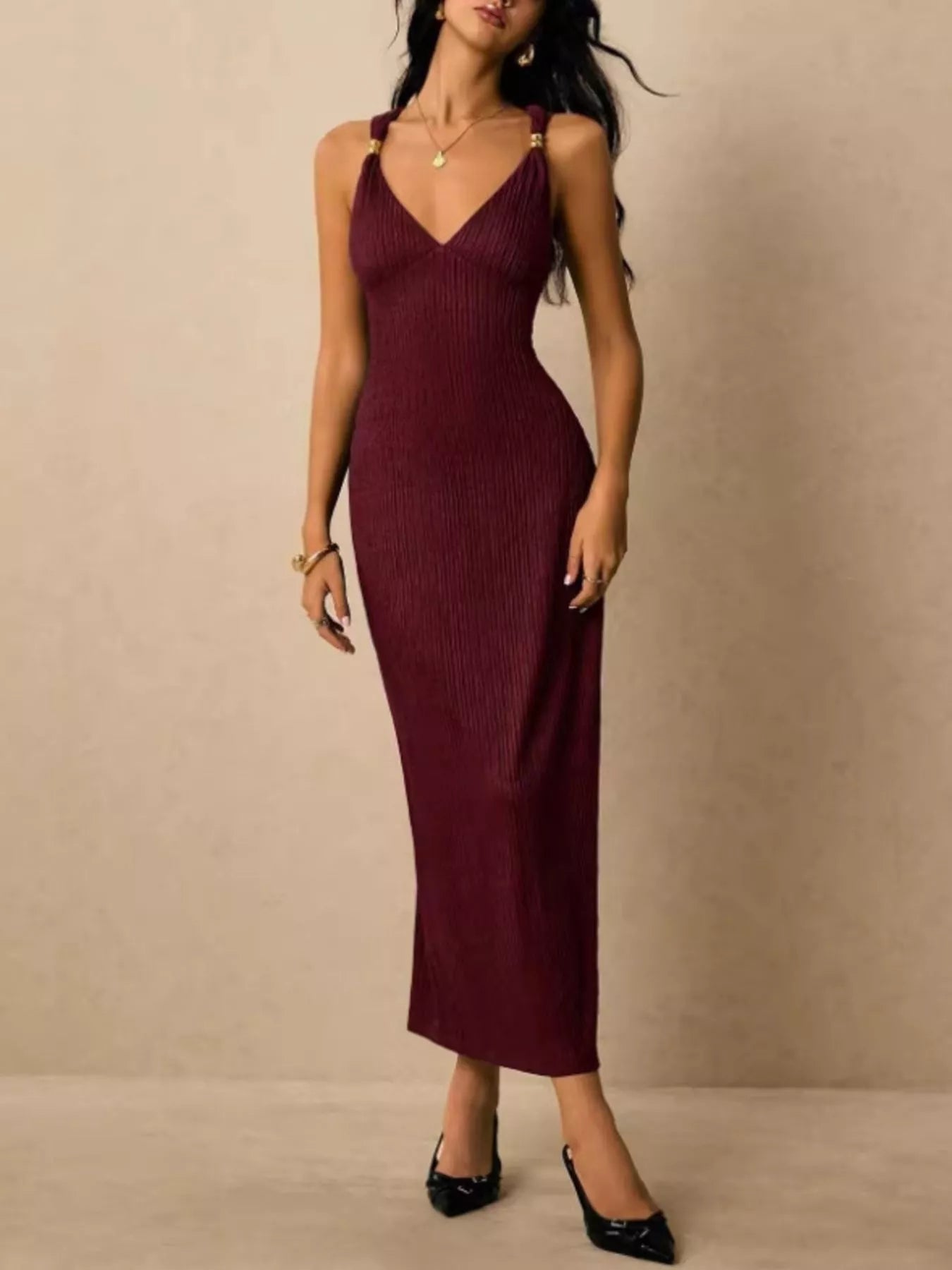 Sleeveless Ribbed Knit Midi Dress  Shop One Place