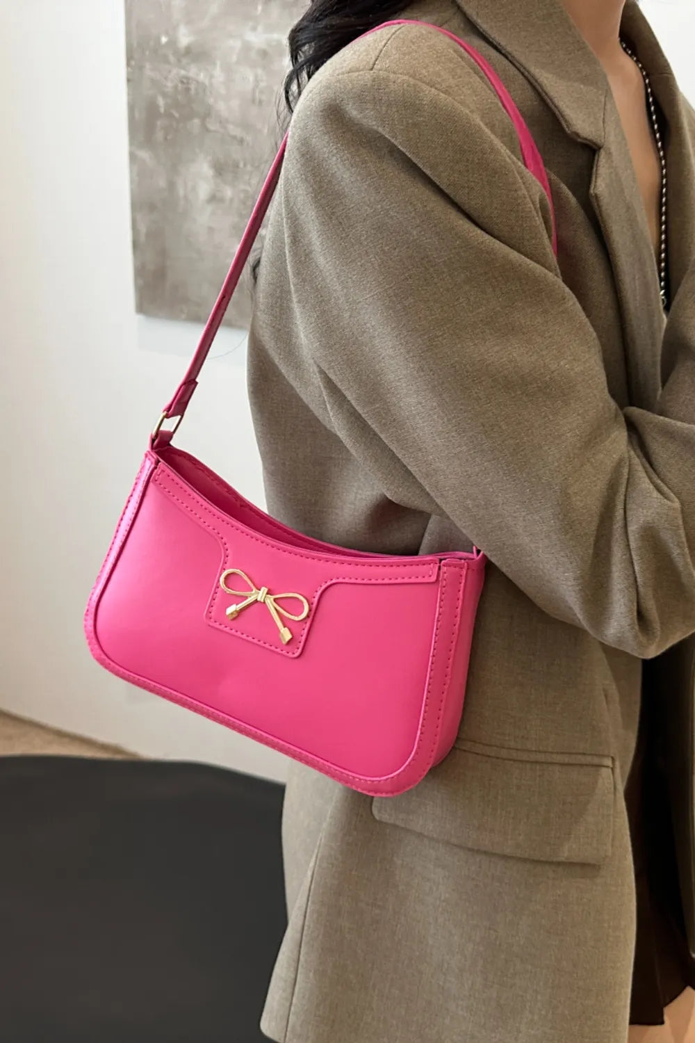 Bow Trim PU Leather Shoulder Bag  Shop One Place