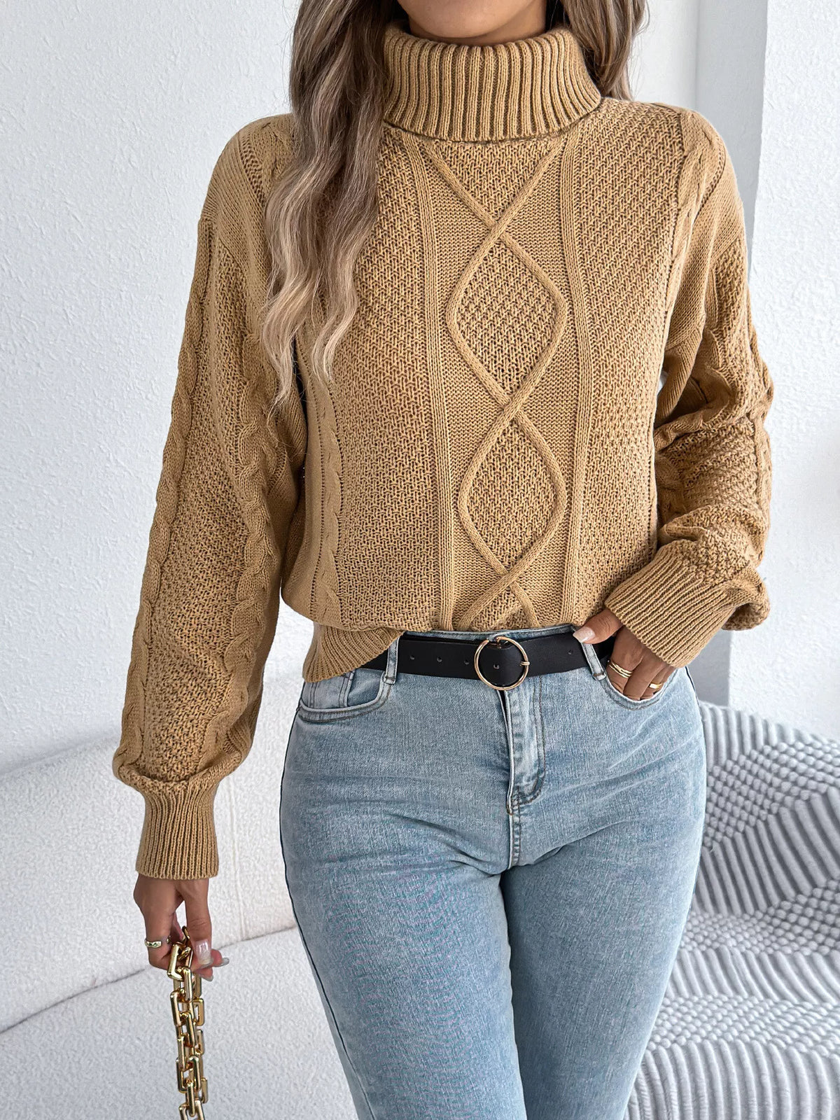 Women's Cable Knit Turtleneck Sweater – view 5