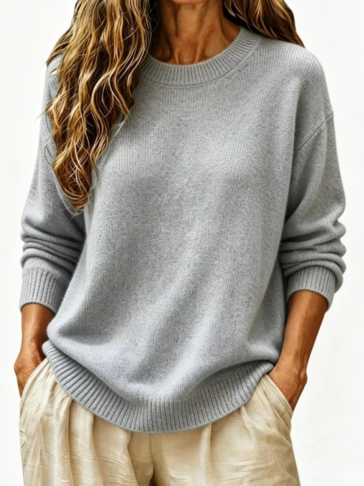 Full Size Round Neck Dropped Shoulder Sweater Plus Size  Shop One Place