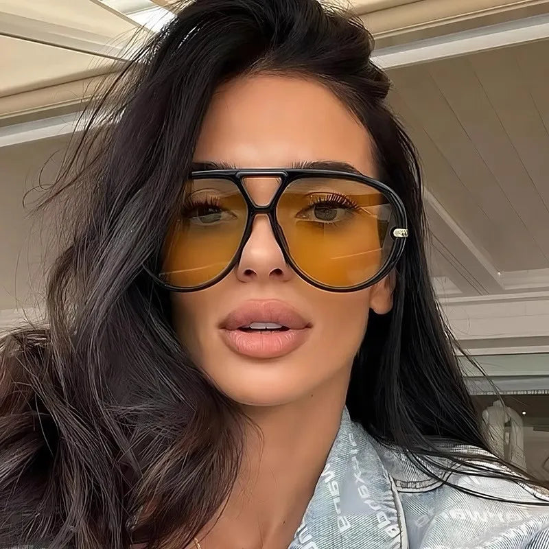 Aviator Fashion Sunglasses with Yellow Tinted Lenses  Shop One Place