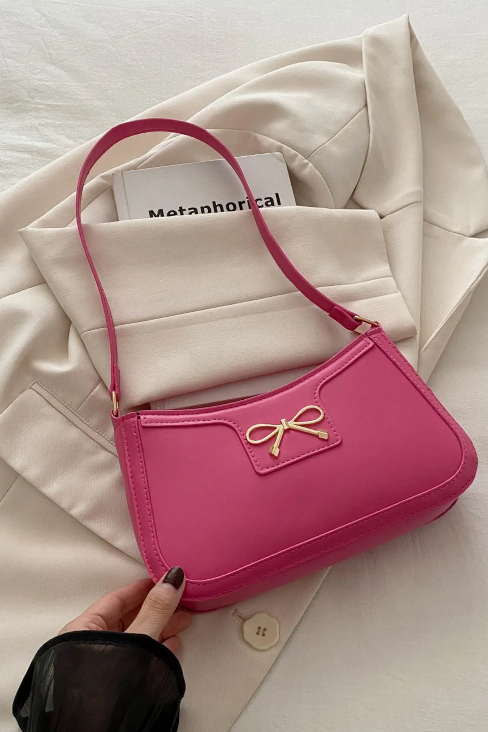 Bow Trim PU Leather Shoulder Bag  Shop One Place