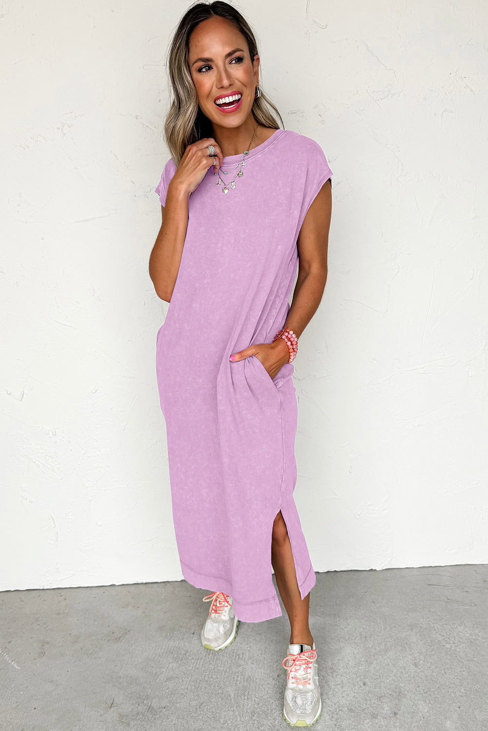 Clearly Aqua Mineral Wash Pocketed T-shirt Dress  Shop One Place