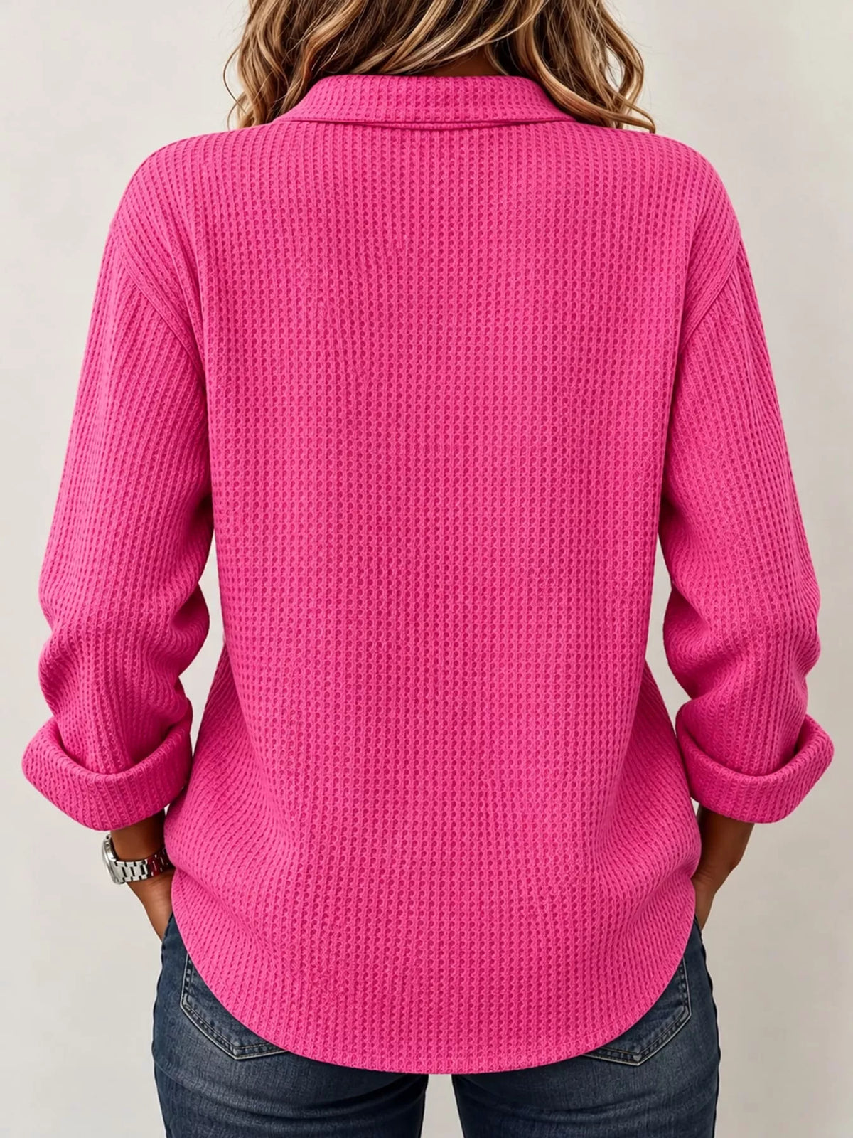 Women's Waffle Knit Long Sleeve Polo Top – view 25