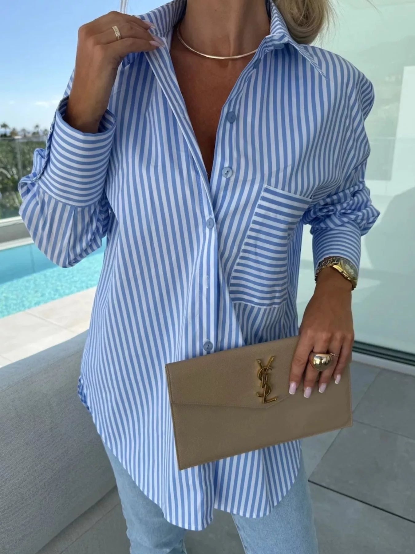 Striped Oversized Button-Down Shirt  Shop One Place