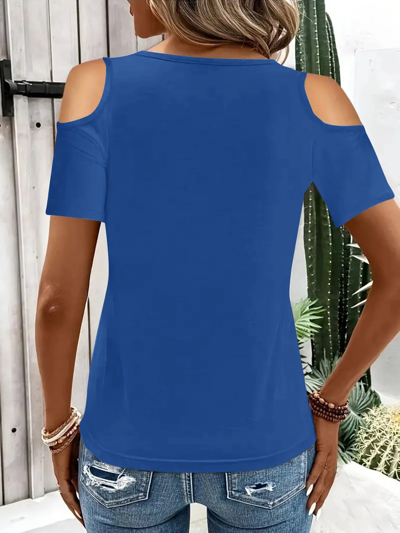 Cold Shoulder T-Shirt with Metal Ring Detail  Shop One Place