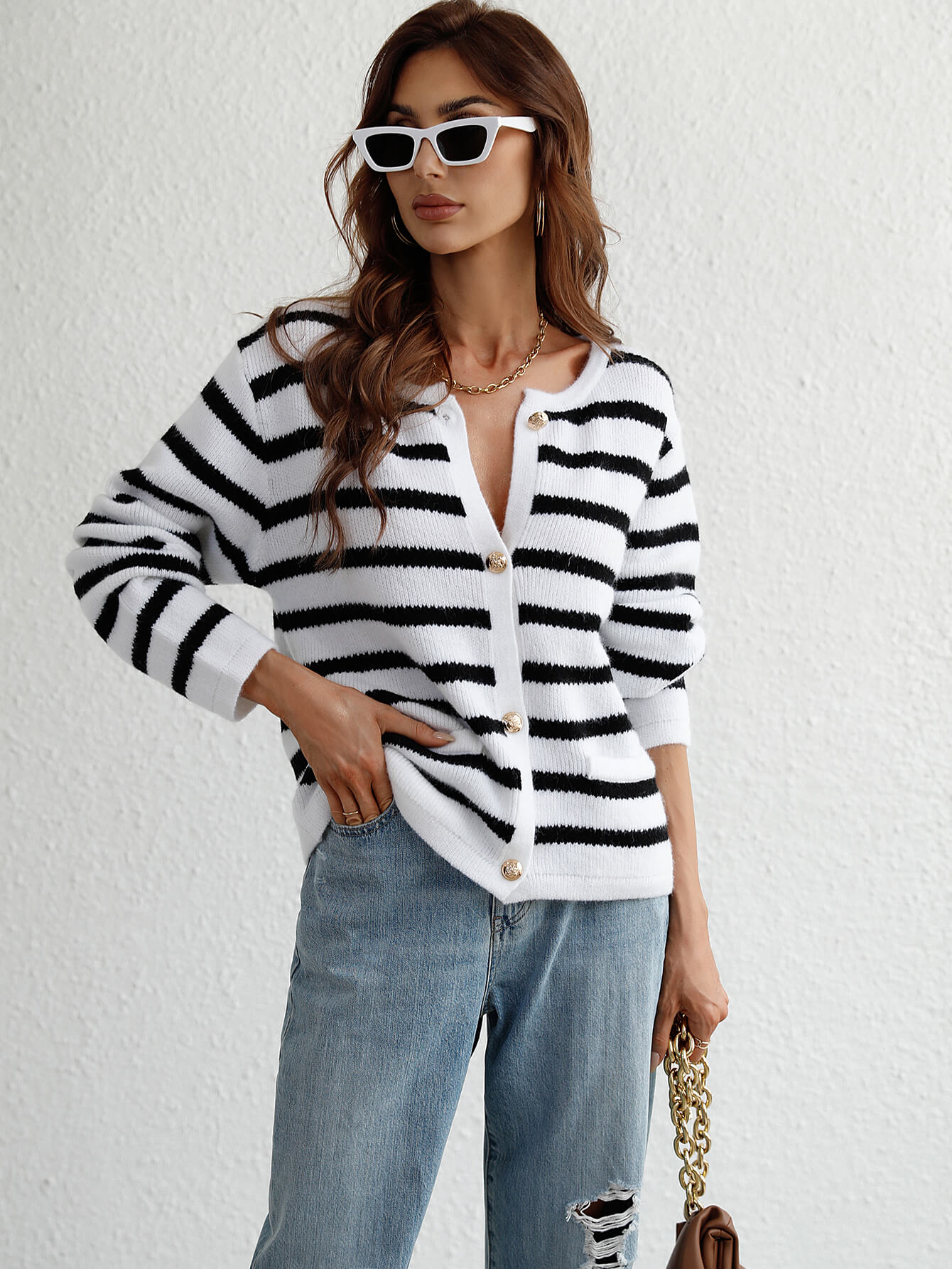Woven Right Striped Button Front Cardigan  Shop One Place