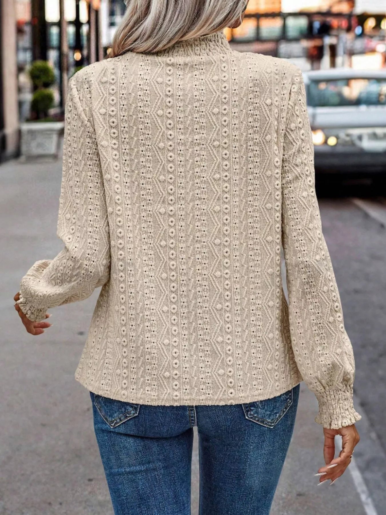 Texture Mock Neck Long Sleeve Blouse  Shop One Place