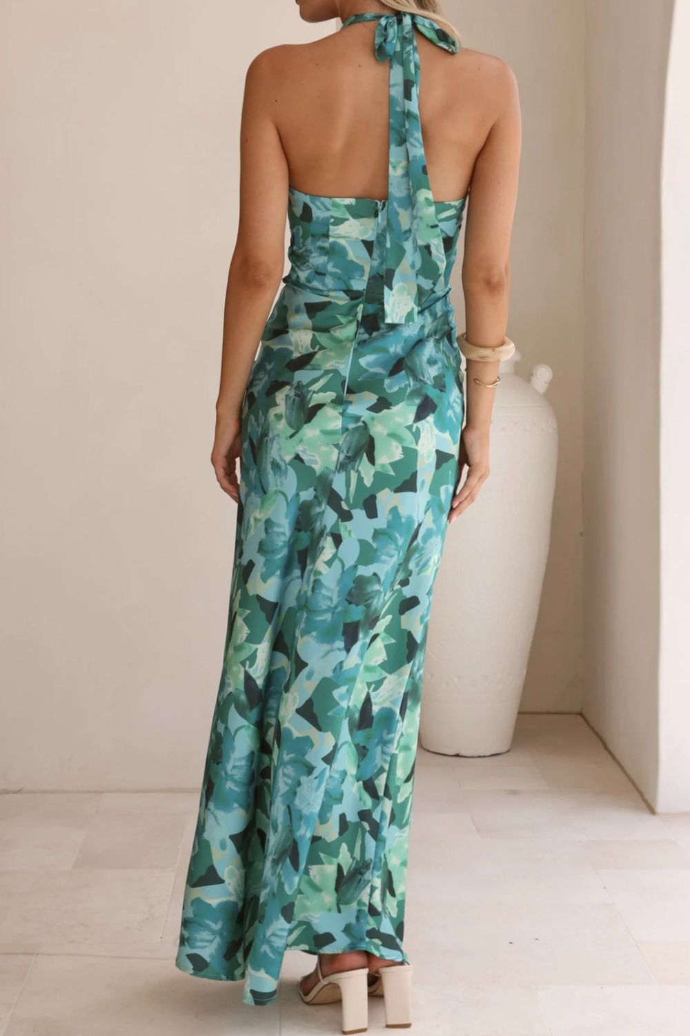 Floral Print Halter Neck Maxi Dress  Shop One Place
