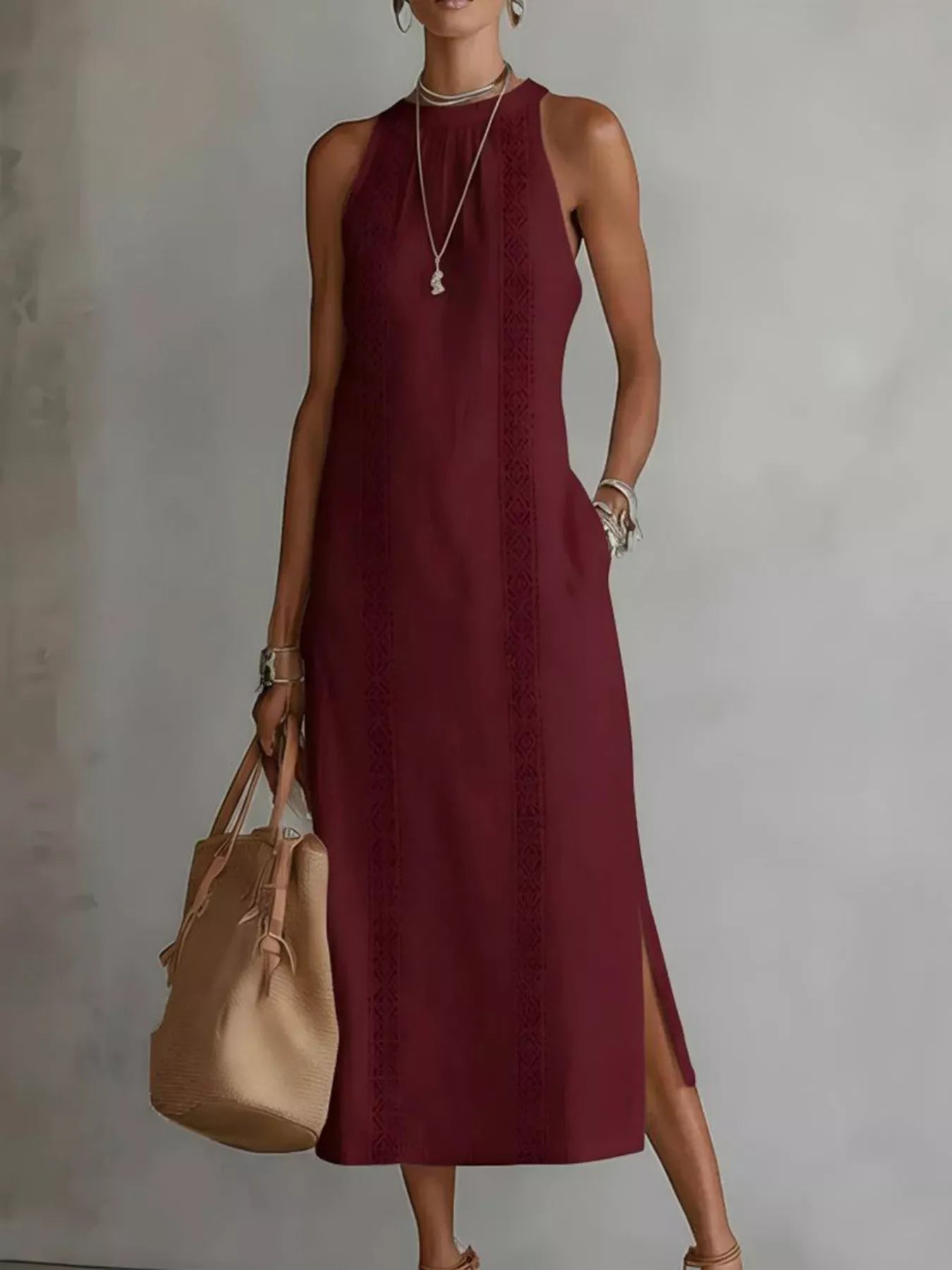 Full Size Side Slit Sleeveless Midi Dress Plus Size  Shop One Place