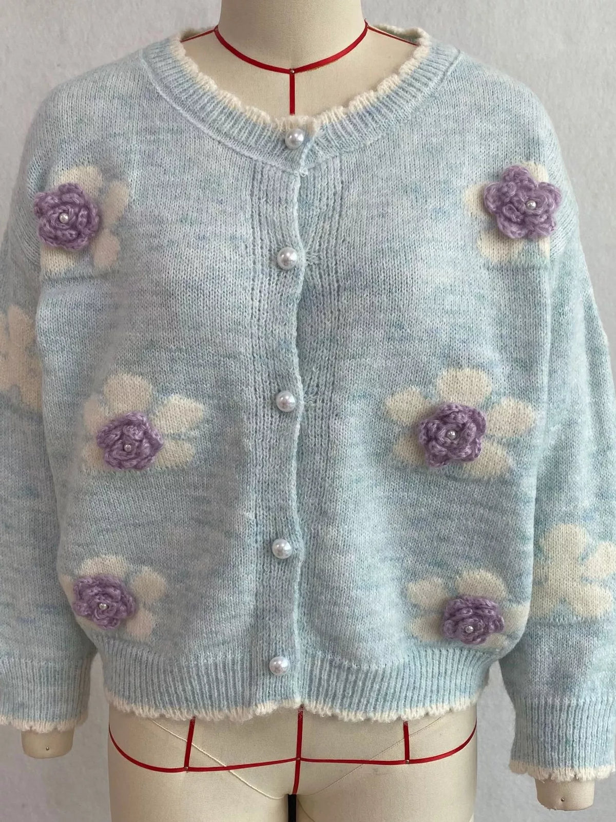 Floral Applique Button-Down Knit Cardigan  Shop One Place