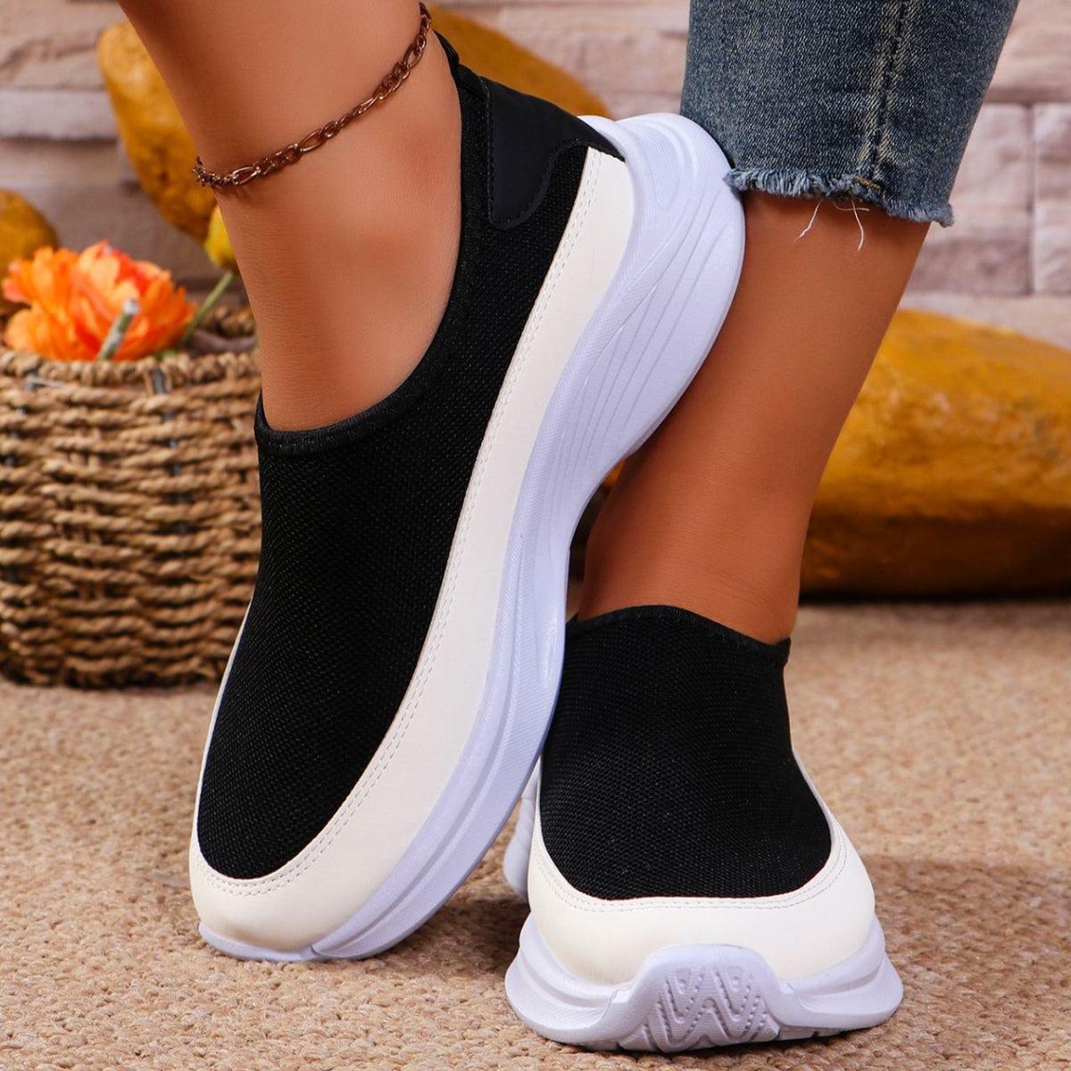 Mesh Contrast Flat Slip-Ons  Shop One Place