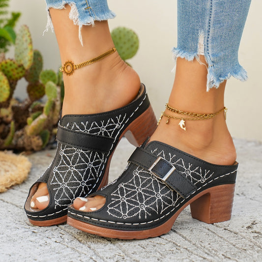 Buckle Decor Block Heel Sandals  Shop One Place