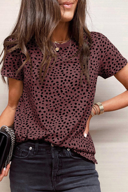 Cheetah Print Casual Crew Neck T Shirt