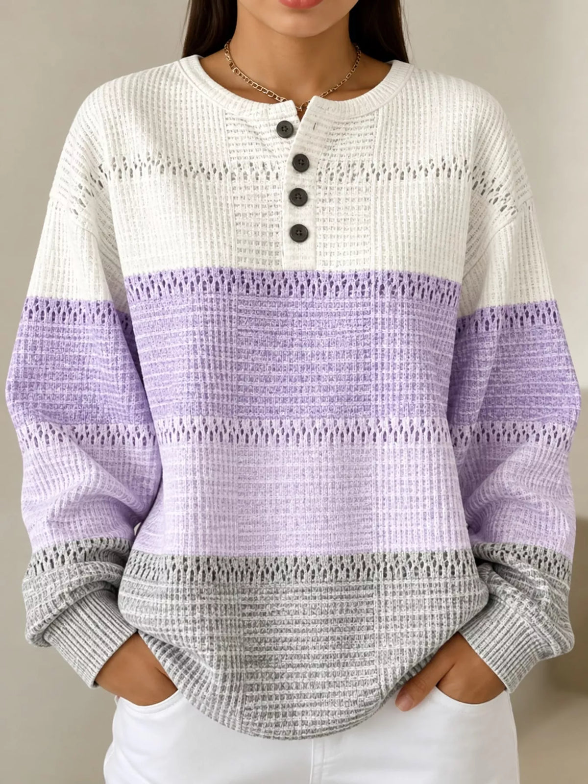 Women's Color-Block Waffle Knit Sweatshirt