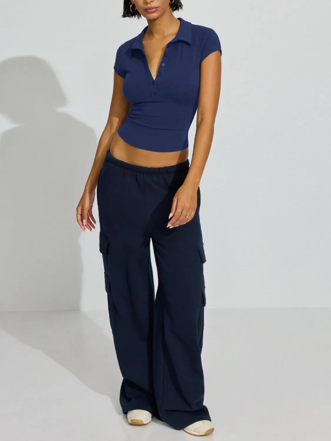 Collared Neck Short Sleeve Top  Shop One Place