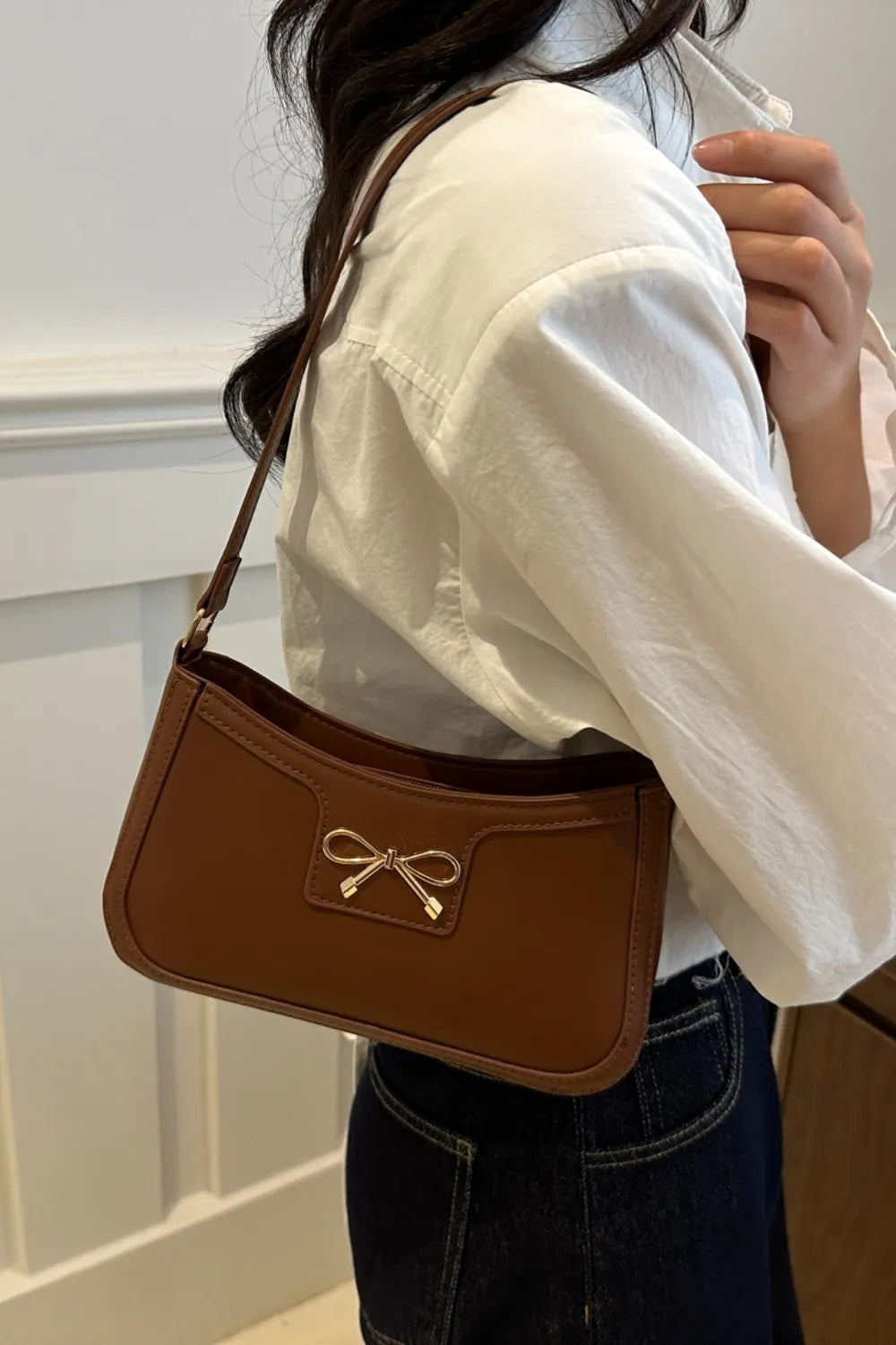 Bow Trim PU Leather Shoulder Bag  Shop One Place