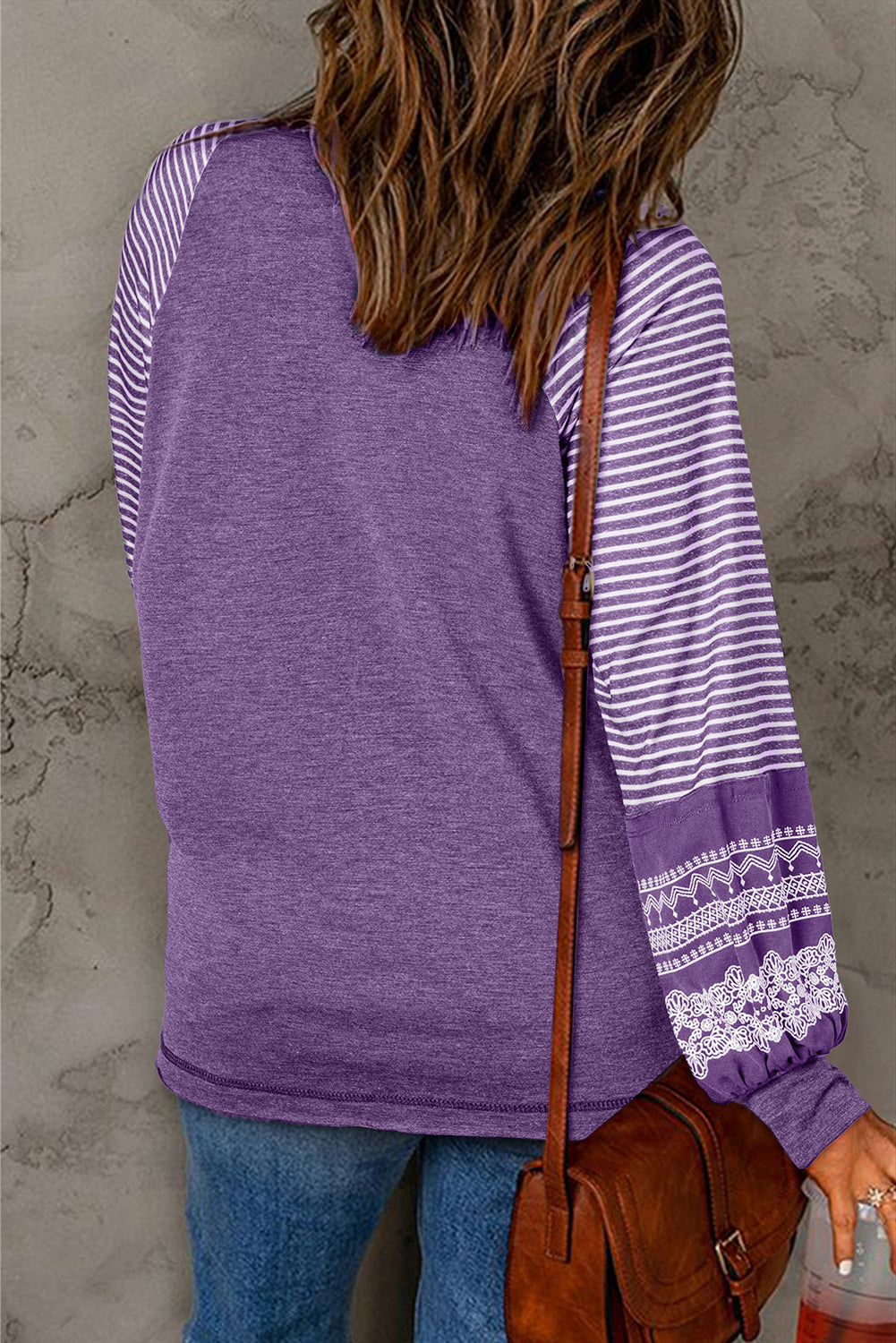 Contrast Print Striped Raglan Long Sleeve Loose Top  Shop One Place