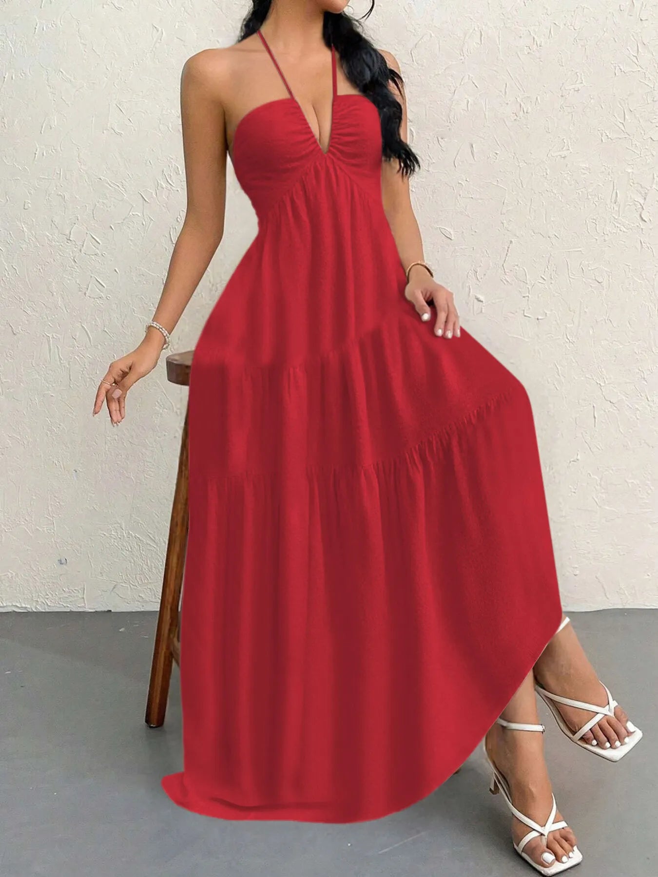 Halter Neck Tiered Maxi Dress  Shop One Place