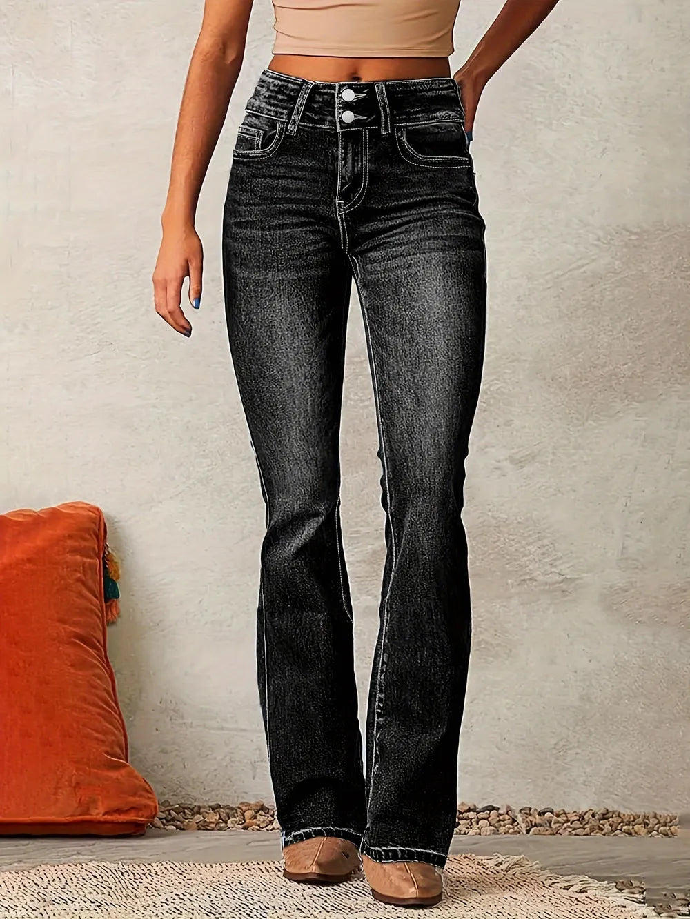 Cat Whisker Washed Bootcut Jeans  Shop One Place