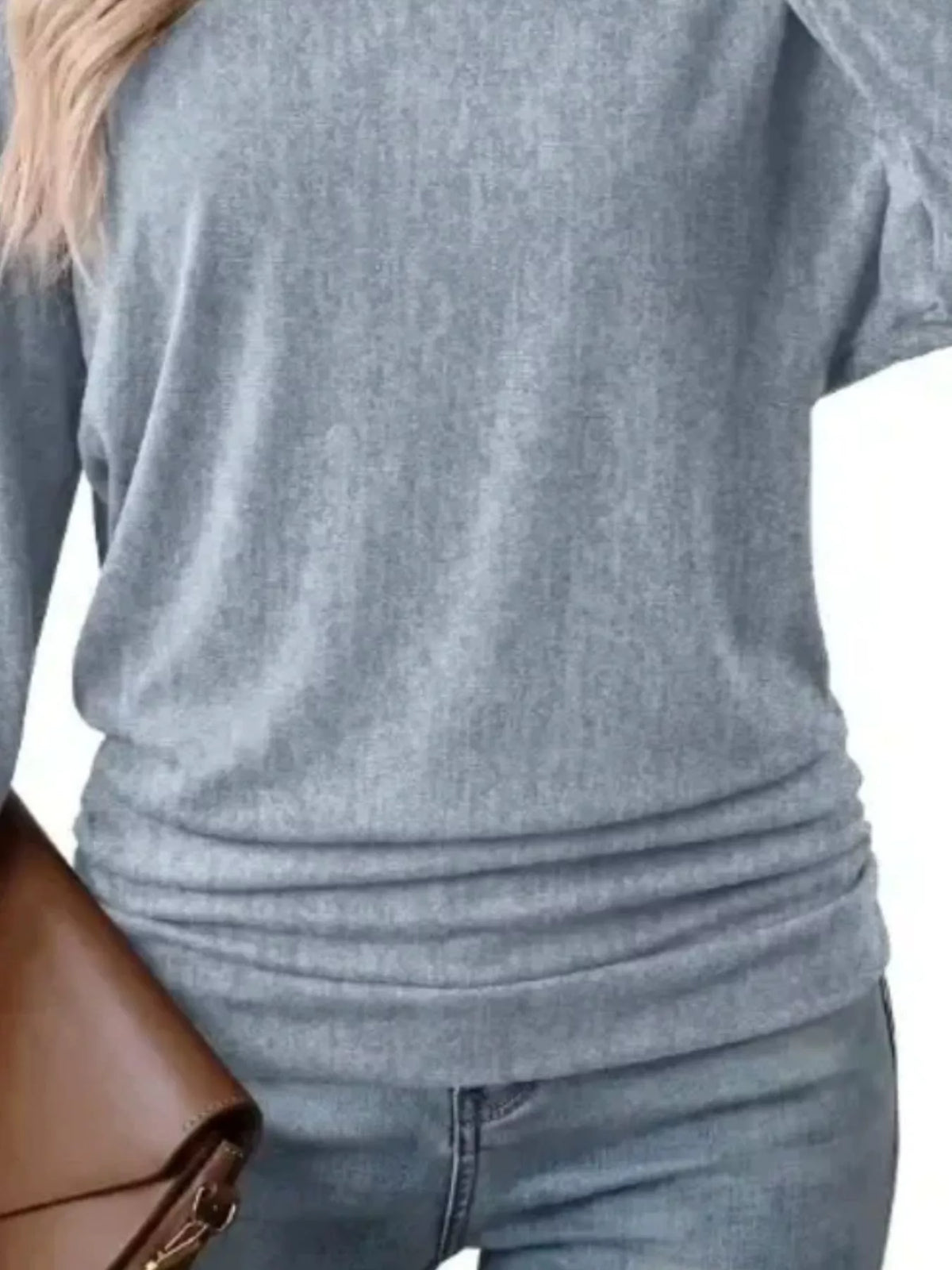 Women's Long Sleeve Crew Neck T-Shirt with Ruched Hem – view 20