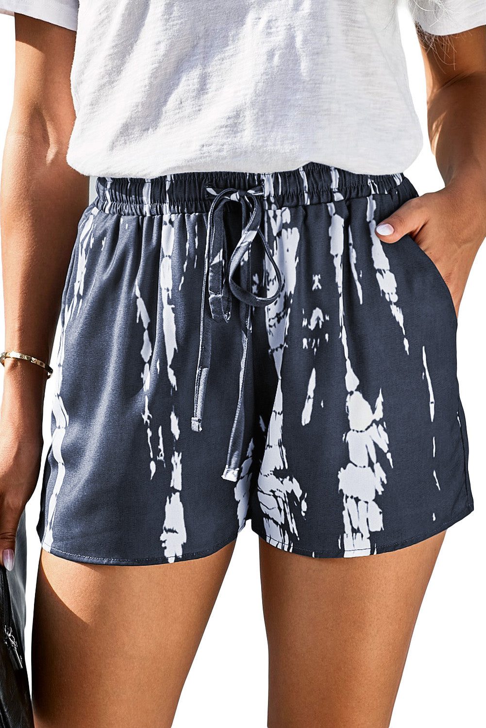 Wholesale Blue Casual Tie Dye Drawstring Shorts