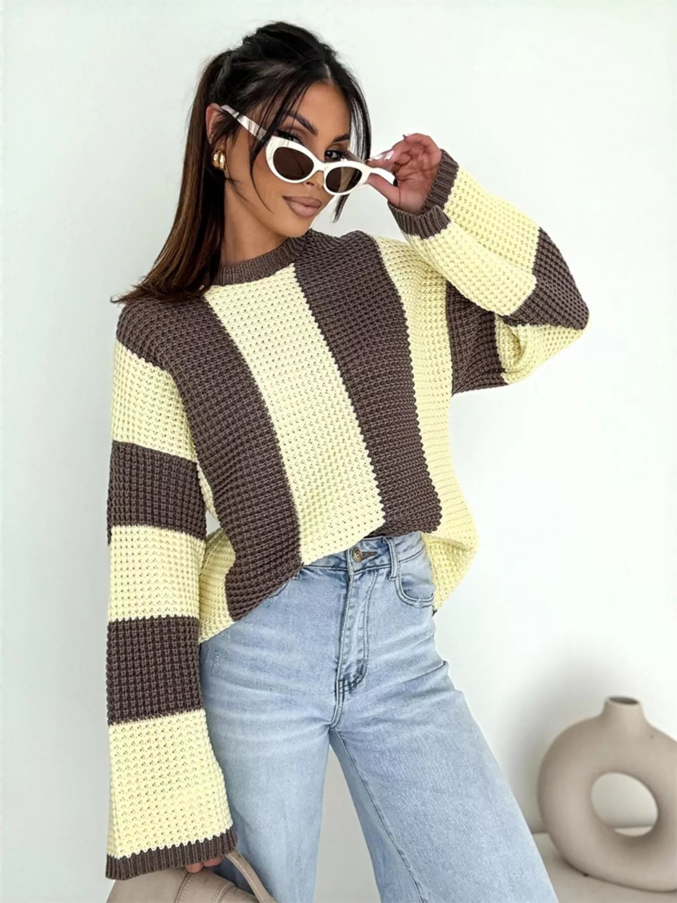 Color Block Long Sleeve Sweater  Shop One Place