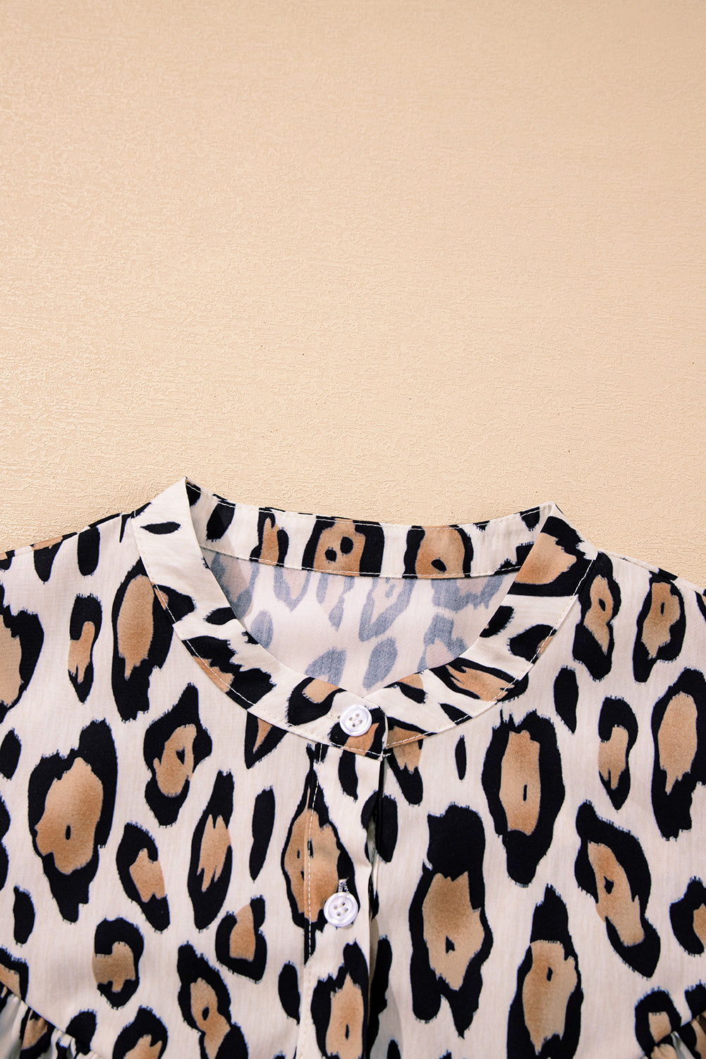 Light French Beige Leopard Print Balloon Sleeve Loose Blouse  Shop One Place