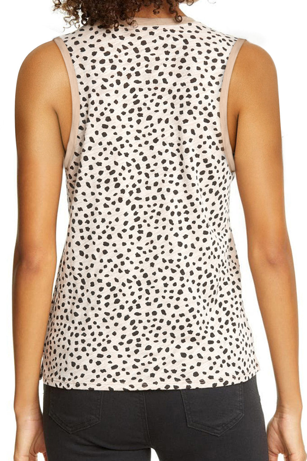 Red Leopard Trimmed Casual Round Neck Tank Top