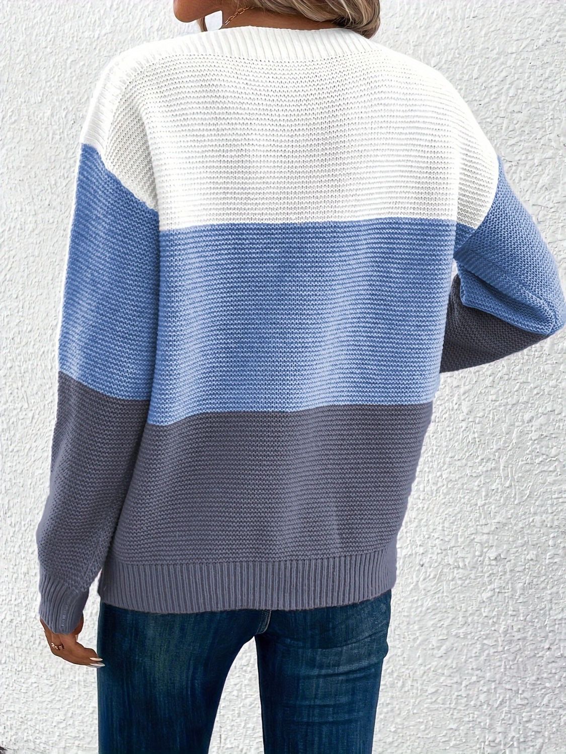 Color Block Boat Neck Sweater