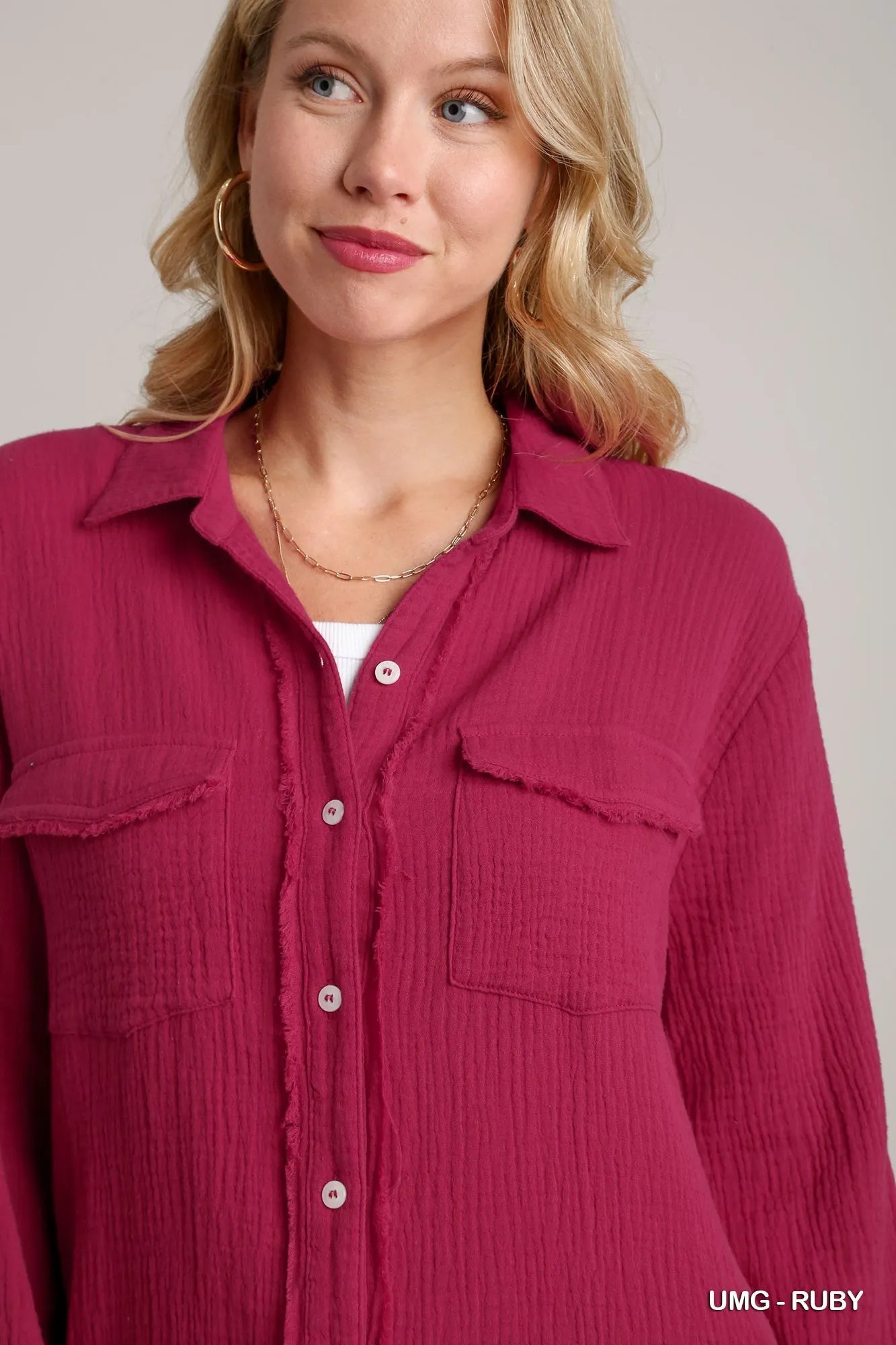 Umgee Cotton Gauze Button Down Shirt Dress  Shop One Place