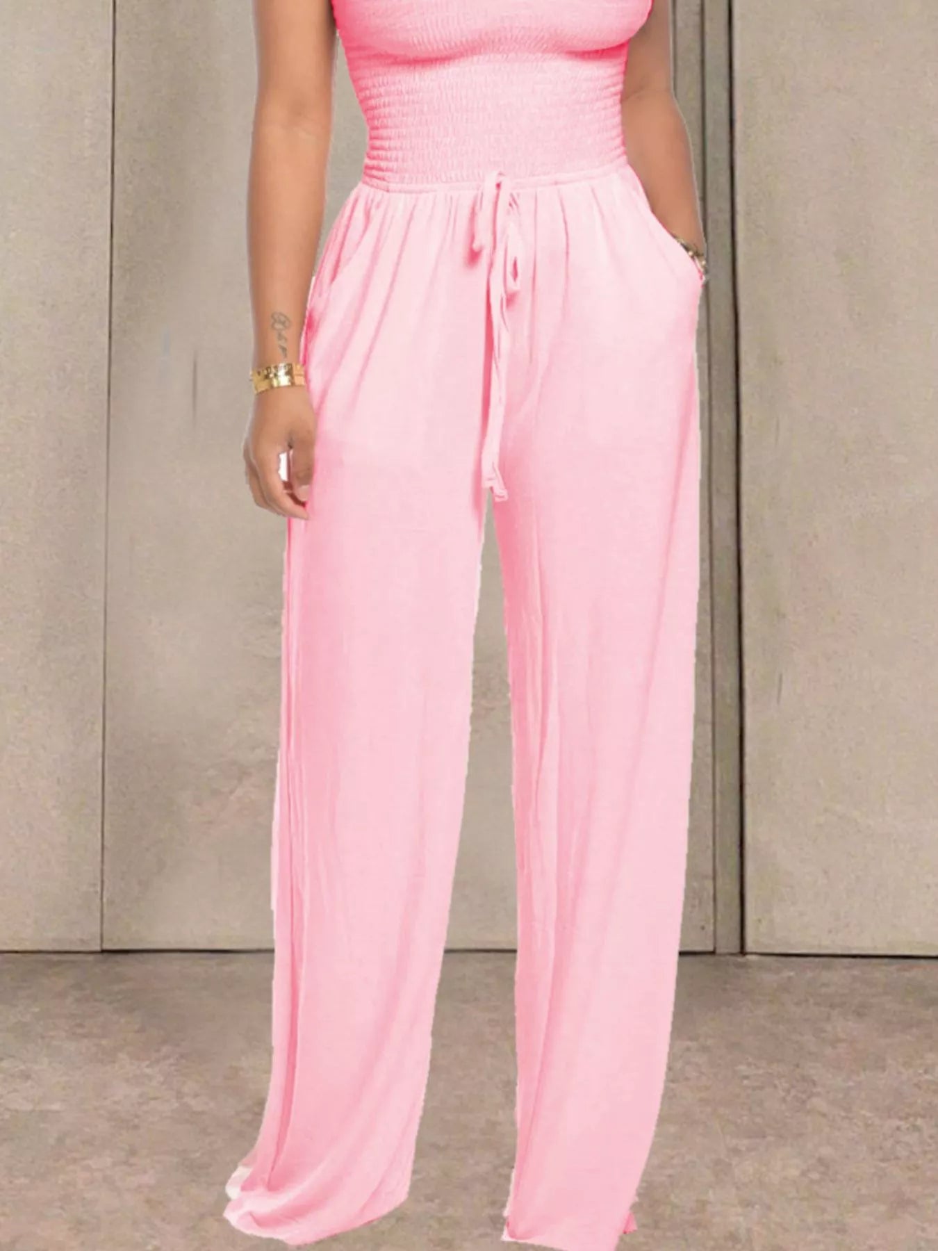 Strapless Smocked Wide-Leg Jumpsuit  Shop One Place