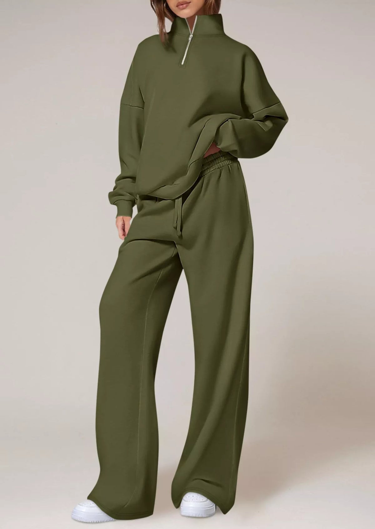 Half-Zip Sweatshirt and Wide-Leg Sweatpants Set  Shop One Place